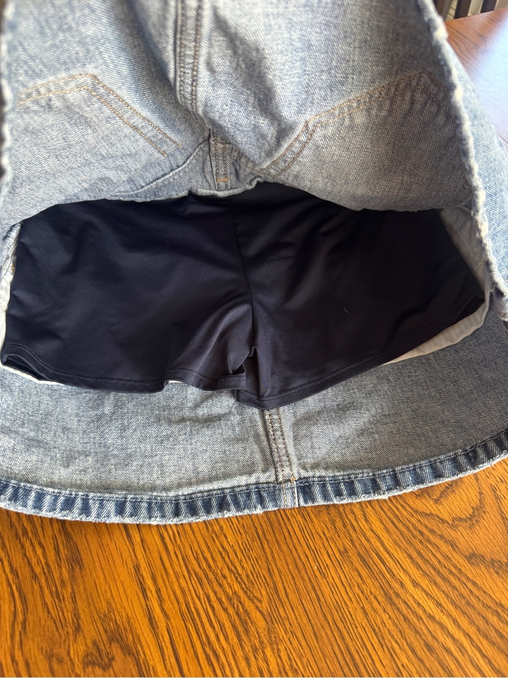 Hollister Blue Denim Mini Skirt with Pink Bow Accents and Built-In Shorts - Picture 5 of 6